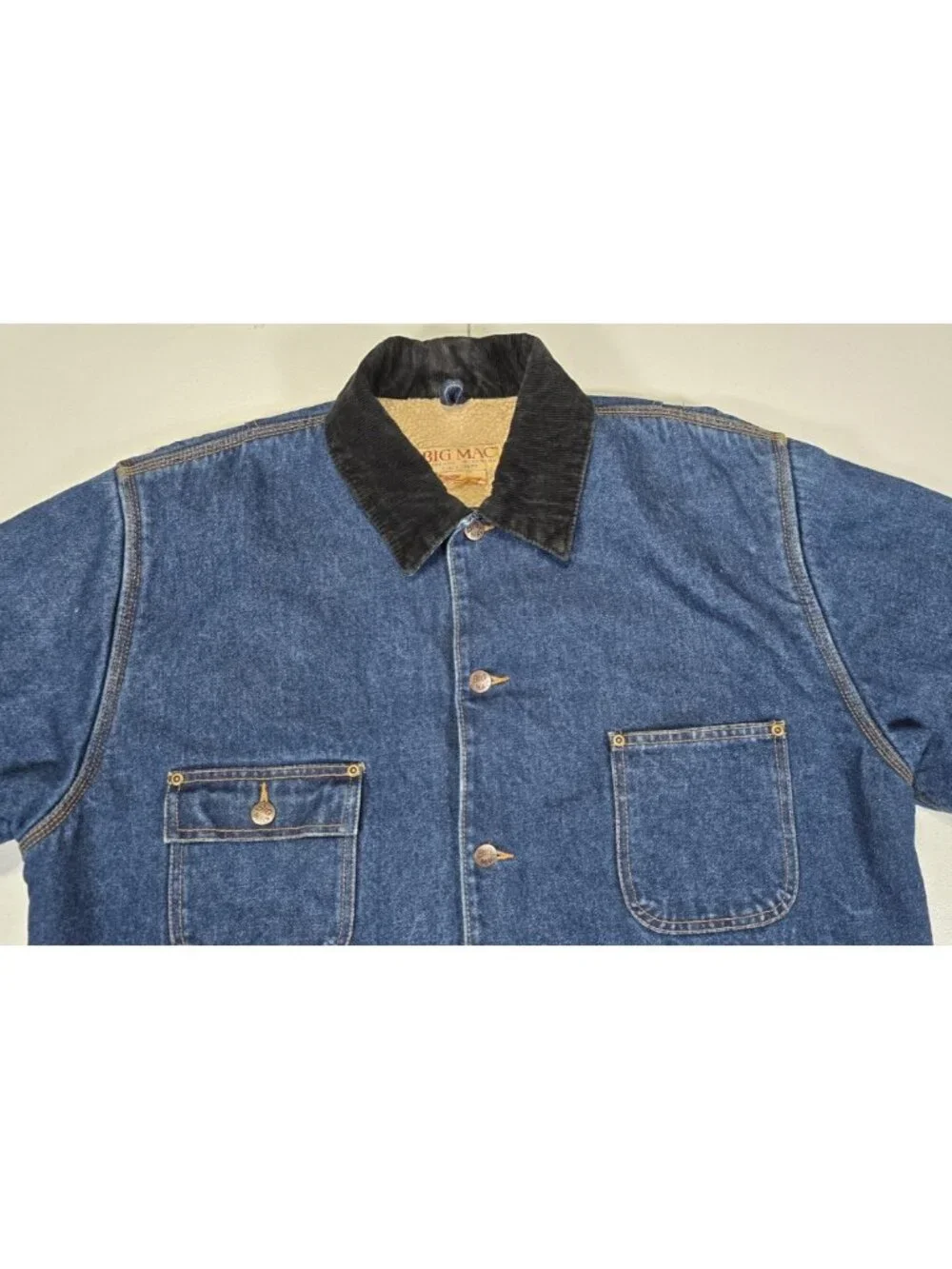 Big Mac Vtg Blue Denim Corduroy Collar Sherpa Lined Chore Work Coat Jacket Men L - Picture 9 of 16